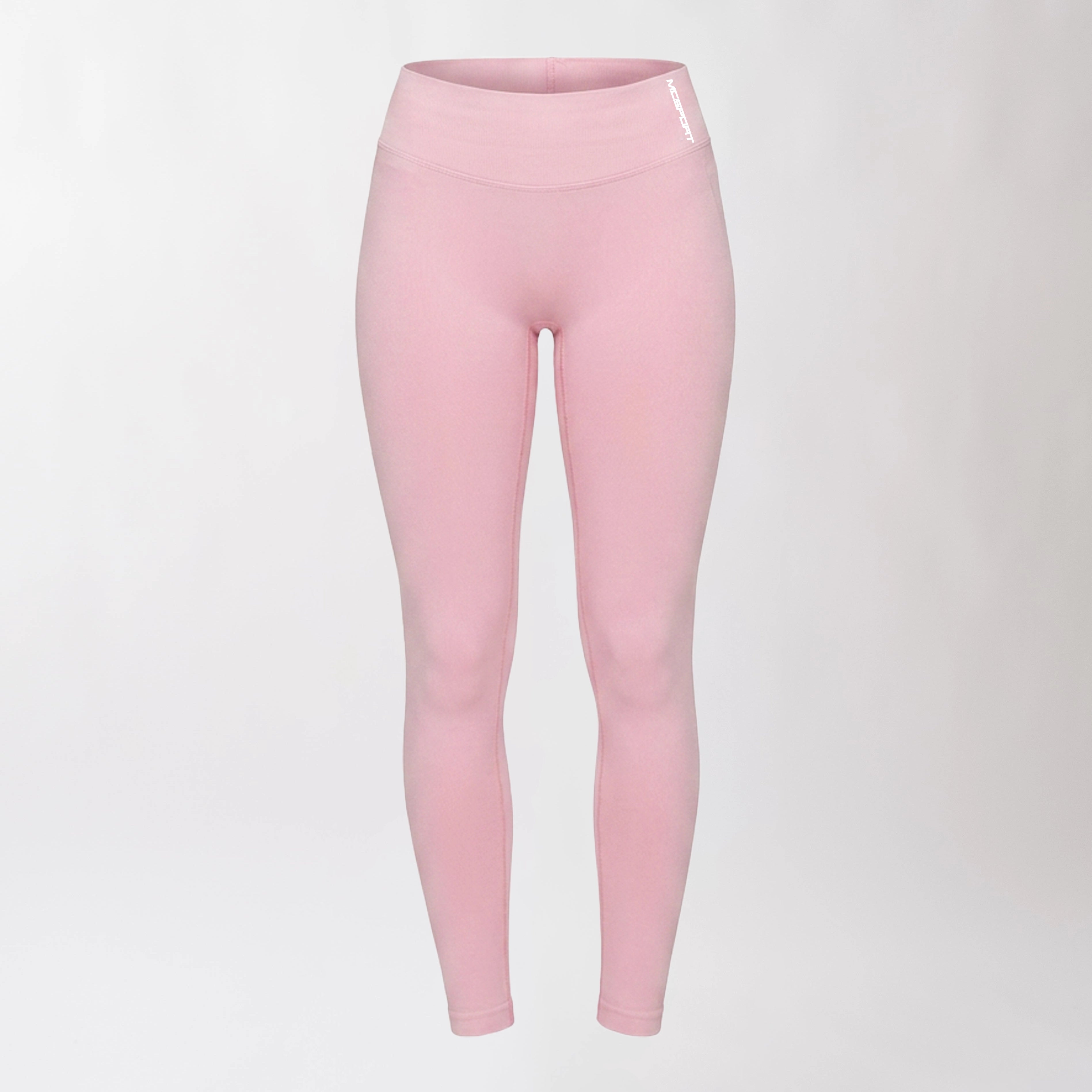 Leggings sportivi rosa da donna con fascia alta in vita, morbidi ed elasticizzati.
