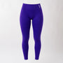 Leggings sportivi viola da donna con fascia alta in vita, morbidi ed elasticizzati.