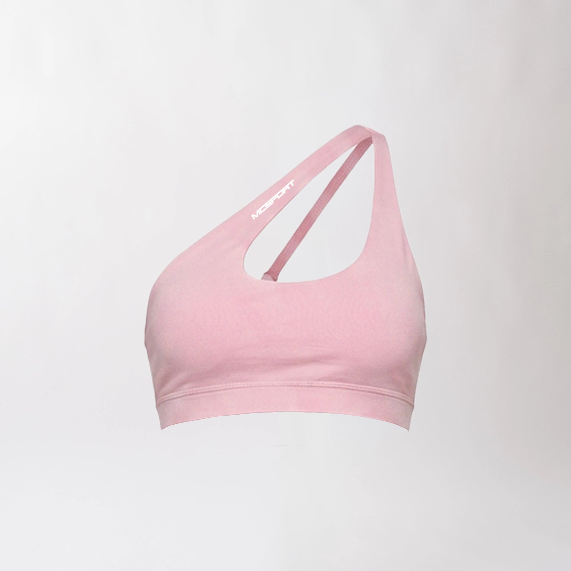 Top sportivo monospalla rosa da donna dal design moderno ed essenziale, con supporto confortevole e tessuto elasticizzato. Ideale per fitness, yoga, pilates e allenamenti.