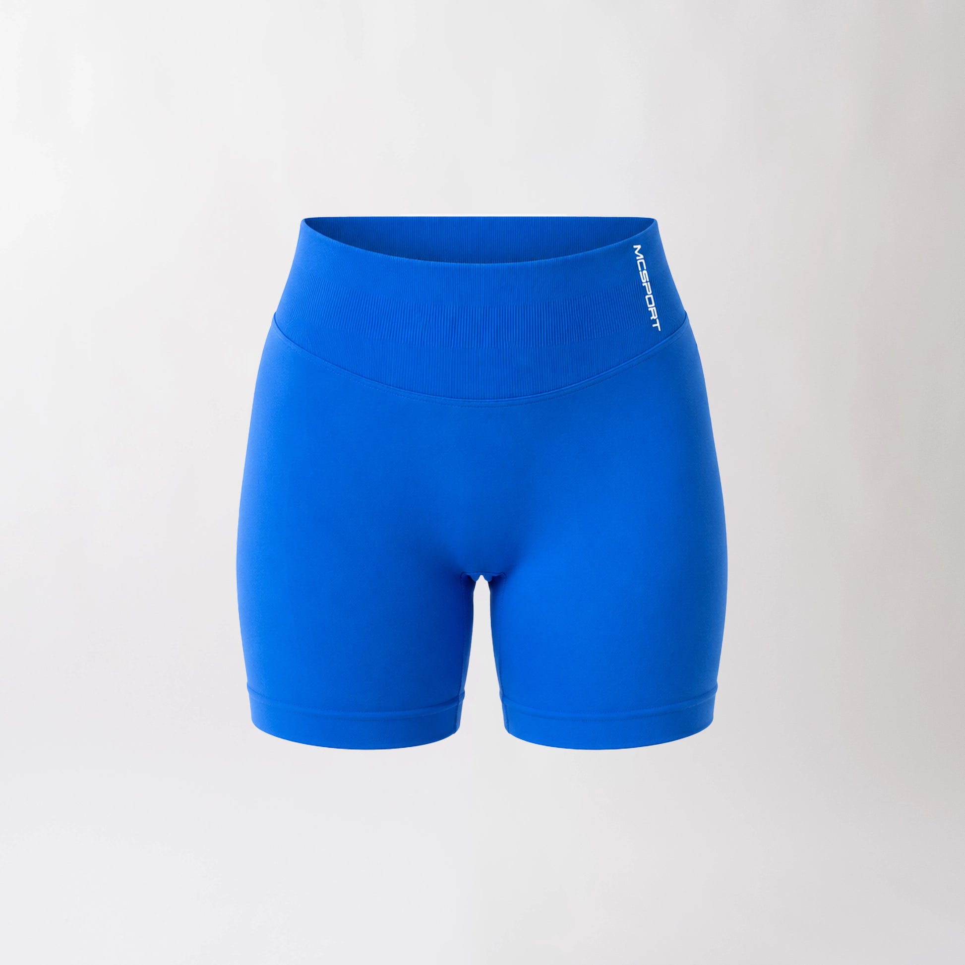 Shorts sportivi blu da donna con fascia alta in vita, morbidi ed elasticizzati.
