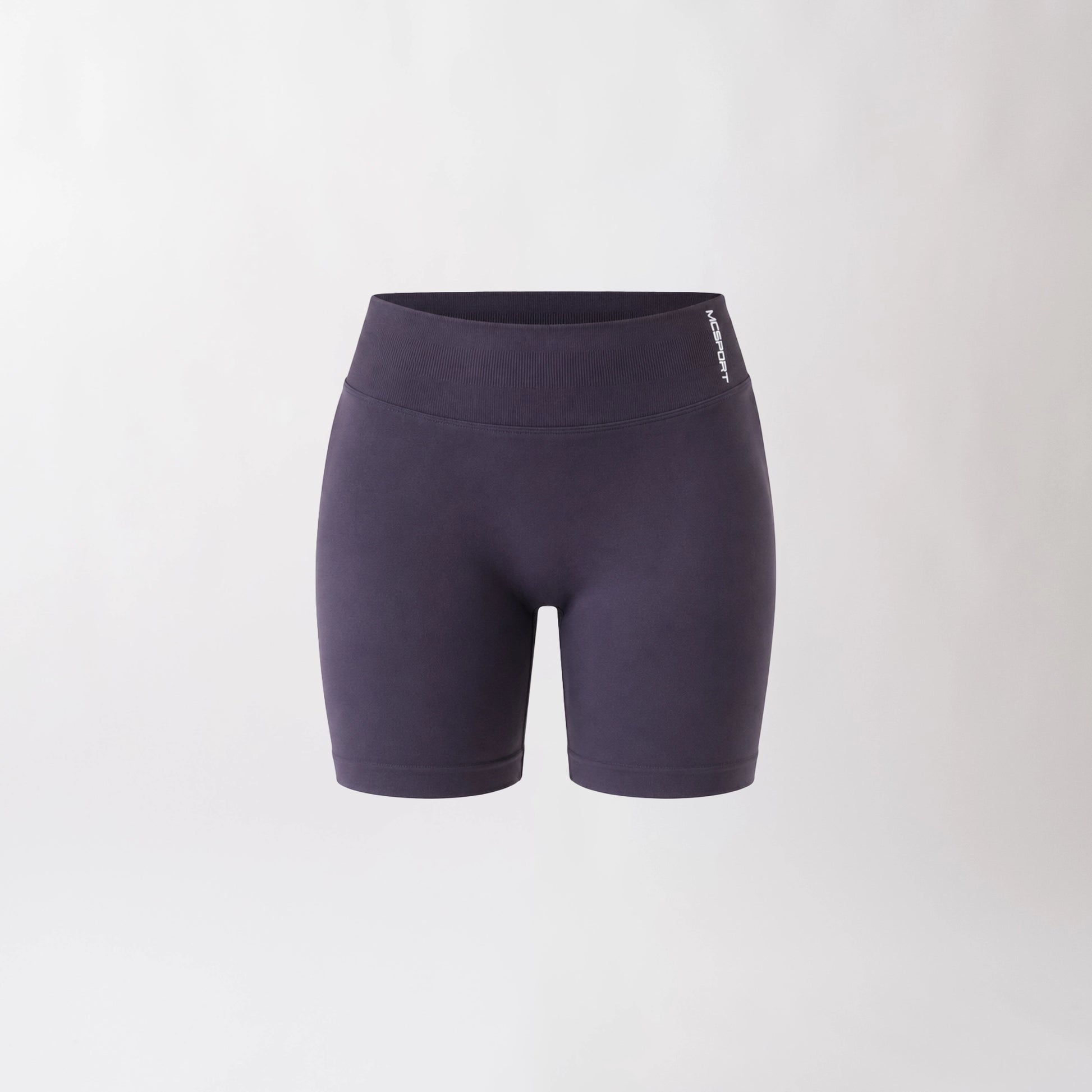 Shorts sportivi grigi da donna con fascia alta in vita, morbidi ed elasticizzati.