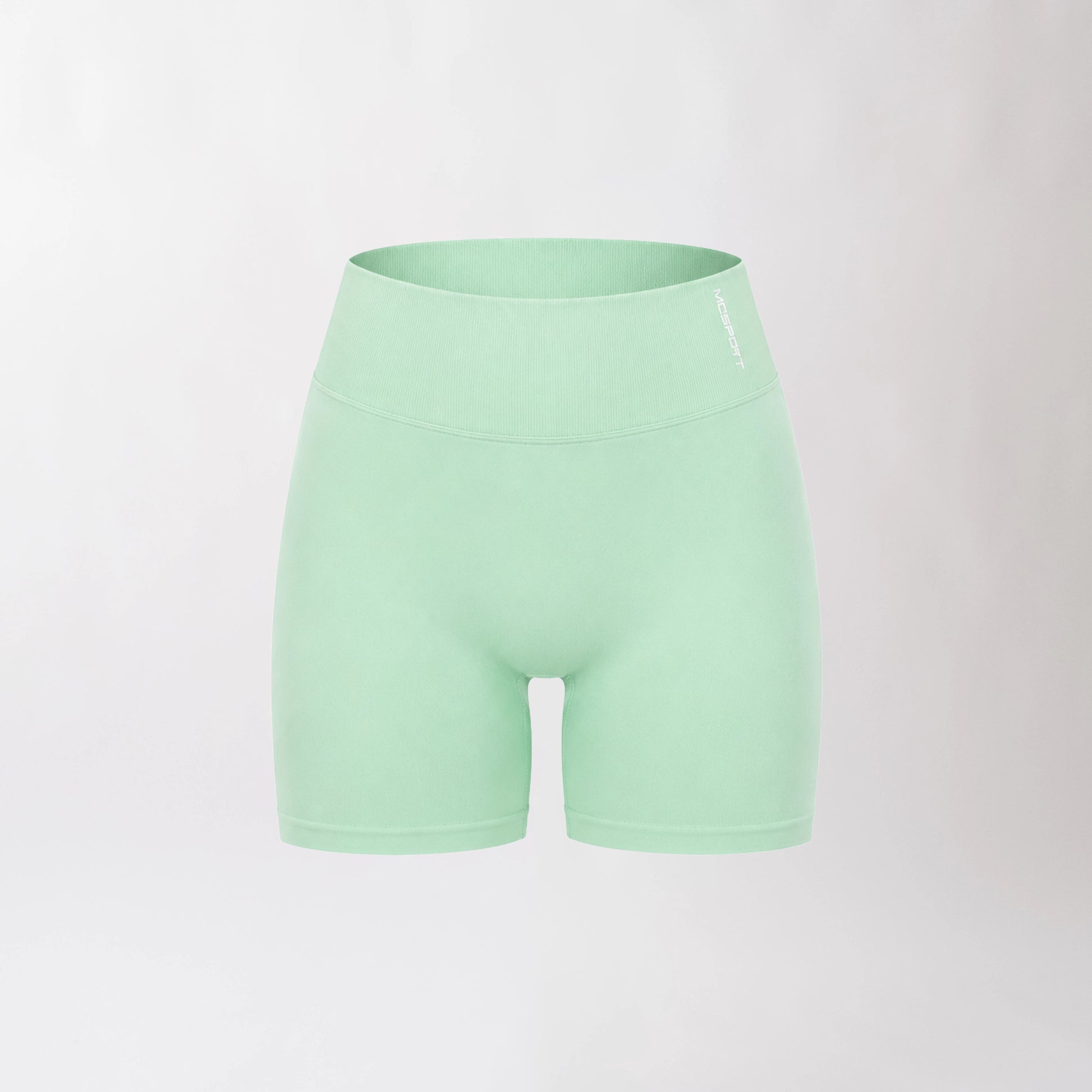 Shorts sportivi color menta da donna con fascia alta in vita, morbidi ed elasticizzati.
