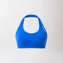 Top sportivo ciano da donna dal design essenziale e confortevole, ideale per fitness, palestra, yoga e pilates.