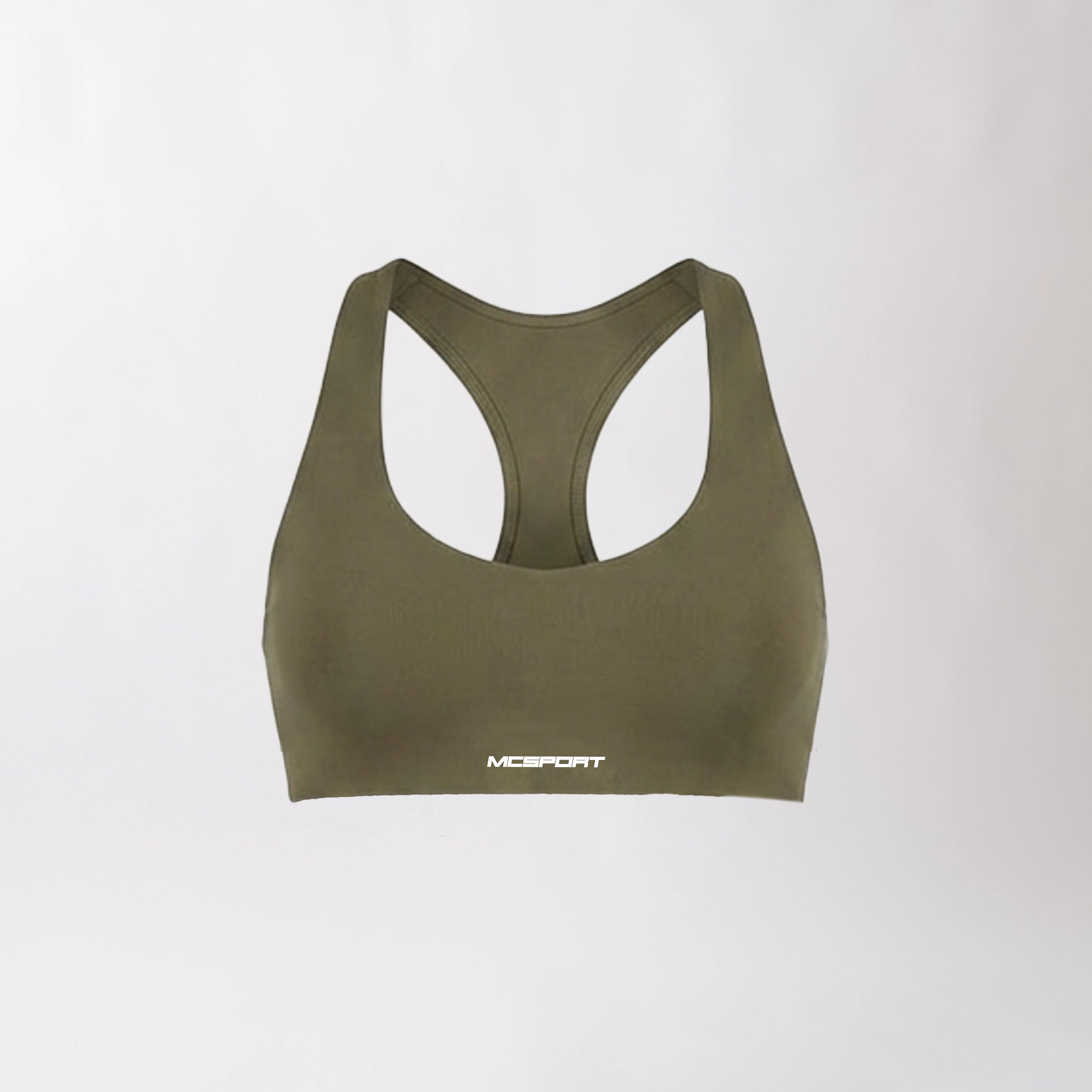 Top sportivo verde da donna con schiena olimpionica: tessuto elasticizzato, supporto confortevole e libertà di movimento per fitness, yoga, pilates e allenamenti.
