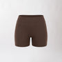 Shorts sportivi marroni da donna a vita alta: tessuto elasticizzato, morbido e confortevole, perfetti per fitness, yoga, pilates e allenamenti di ogni intensità.