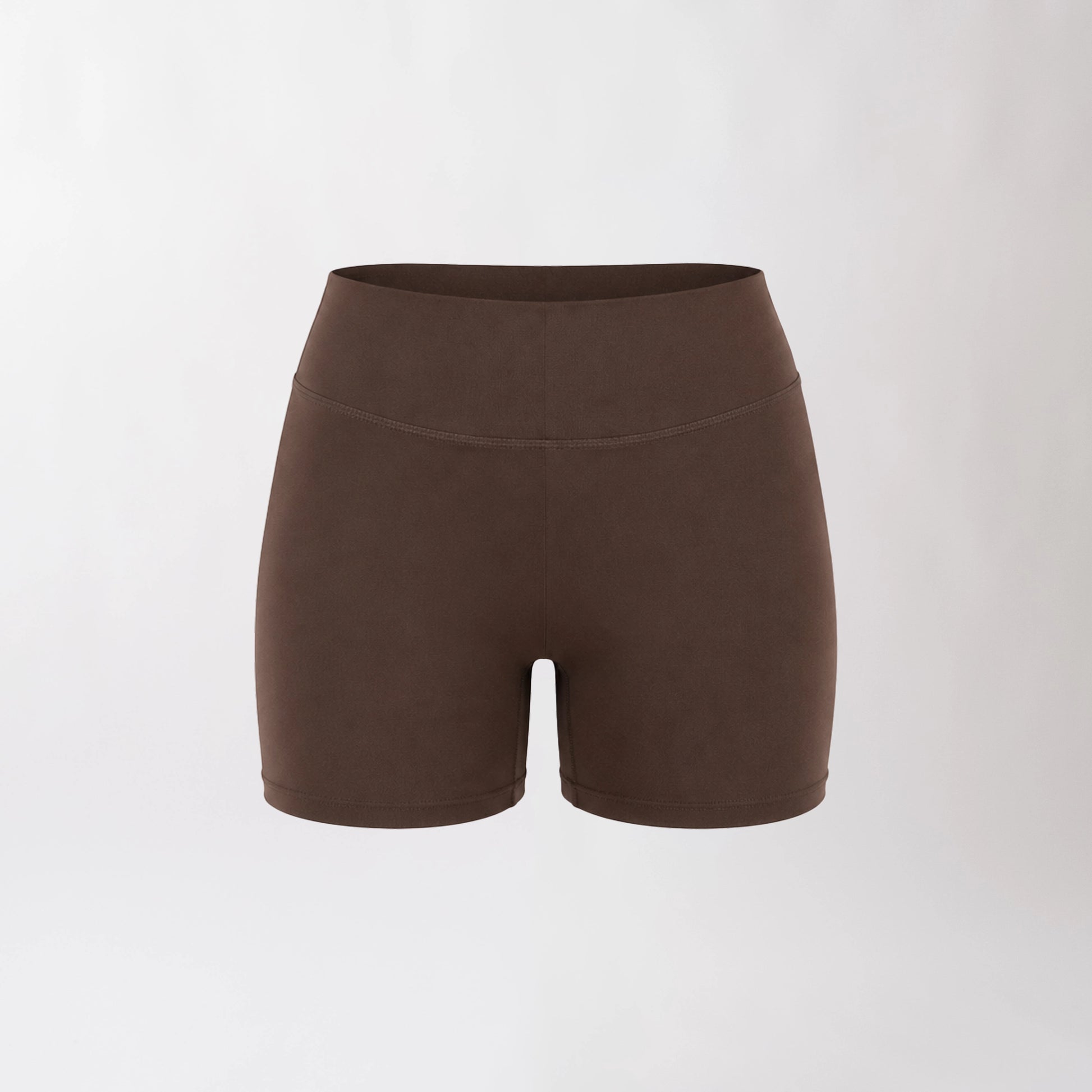 Shorts sportivi marroni da donna a vita alta: tessuto elasticizzato, morbido e confortevole, perfetti per fitness, yoga, pilates e allenamenti di ogni intensità.